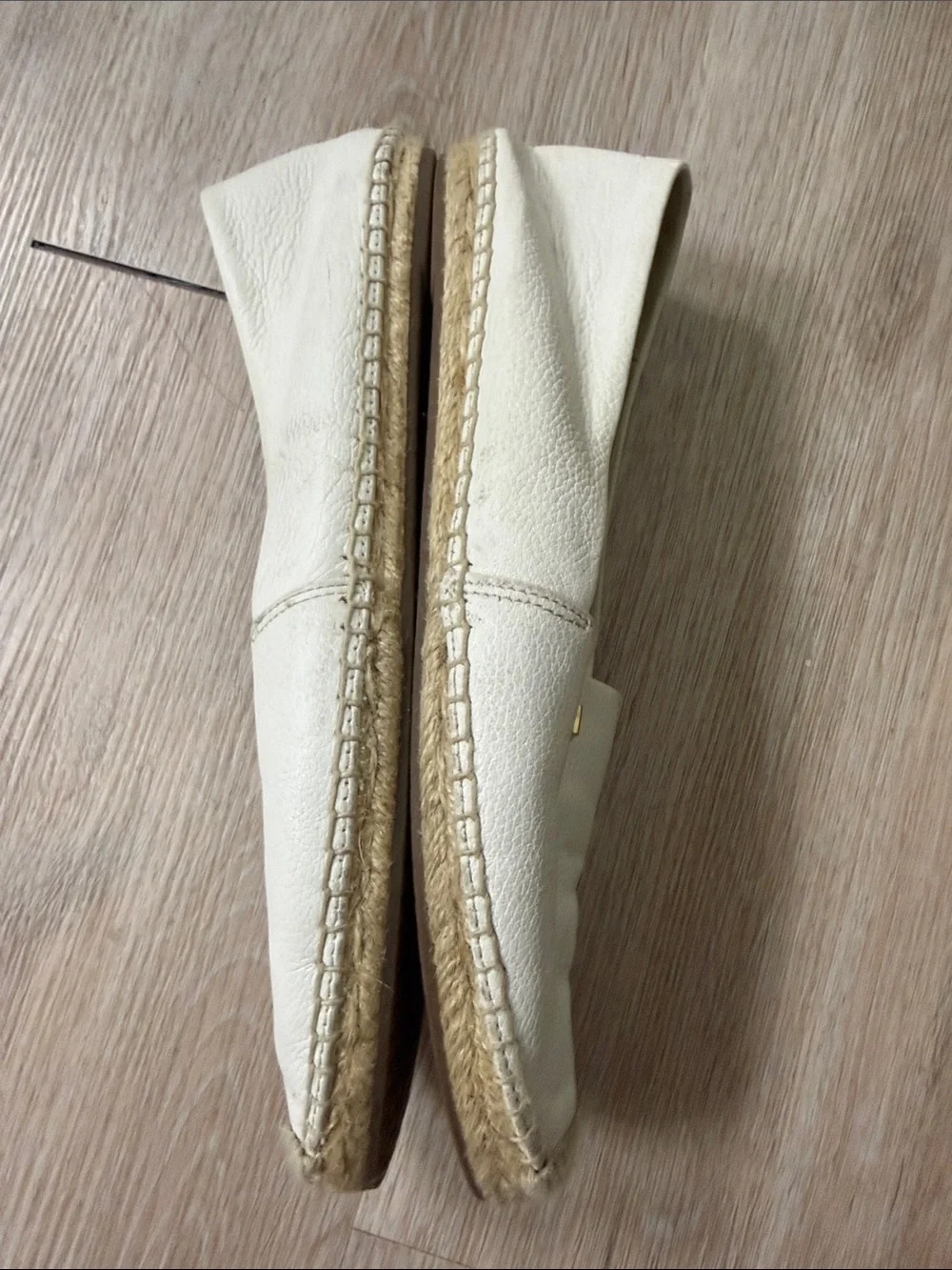 Michael Kors Cream Leather Espadrille Flats with Gold MK Accent